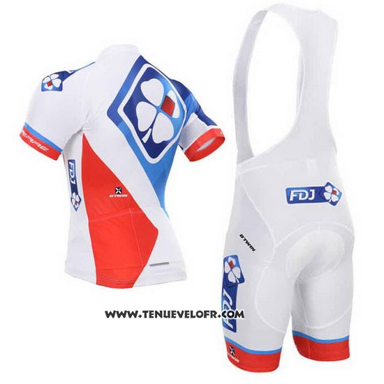 2015 Maillot Ciclismo FDJ Blanc et Bleu Manches Courtes et Cuissard